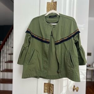 Zara Utility Jacket with Embroidered Trim
